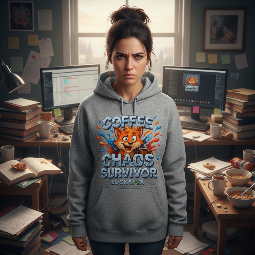 Coffee Chaos Survivor Hoodie | LuckyFox Caffeine Armor