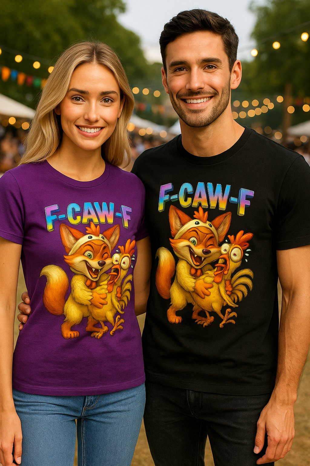 LuckyFox Chicken Squeeze Tee – 3D Chrome F-CAW-F Funny Cartoon Shirt