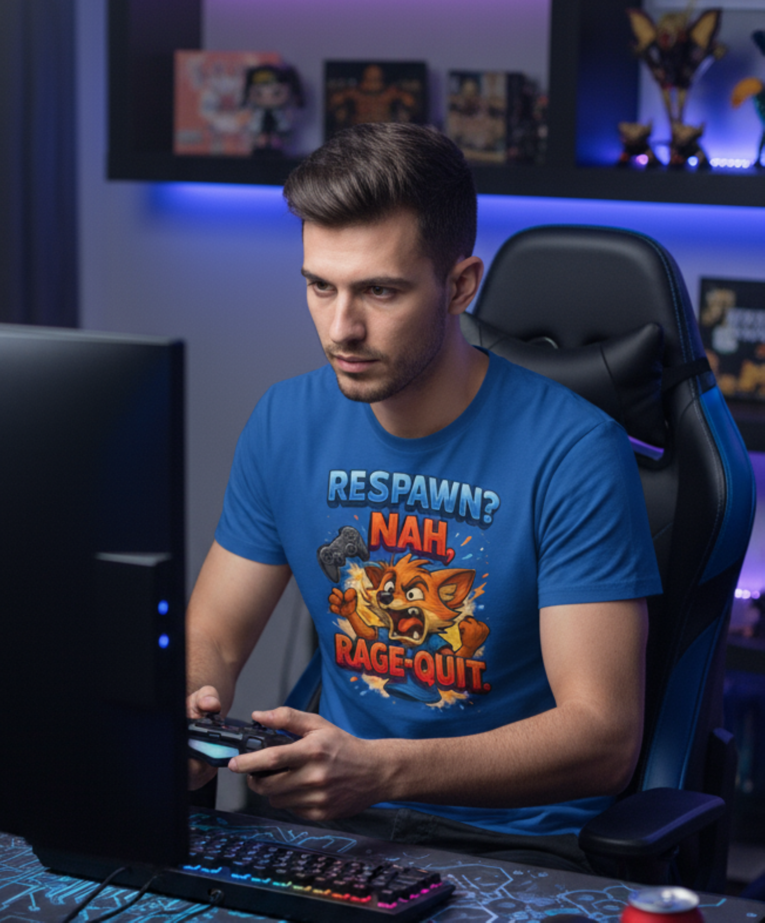 Respawn? Nah, Rage-Quit. Funny Fox Gaming T-Shirt