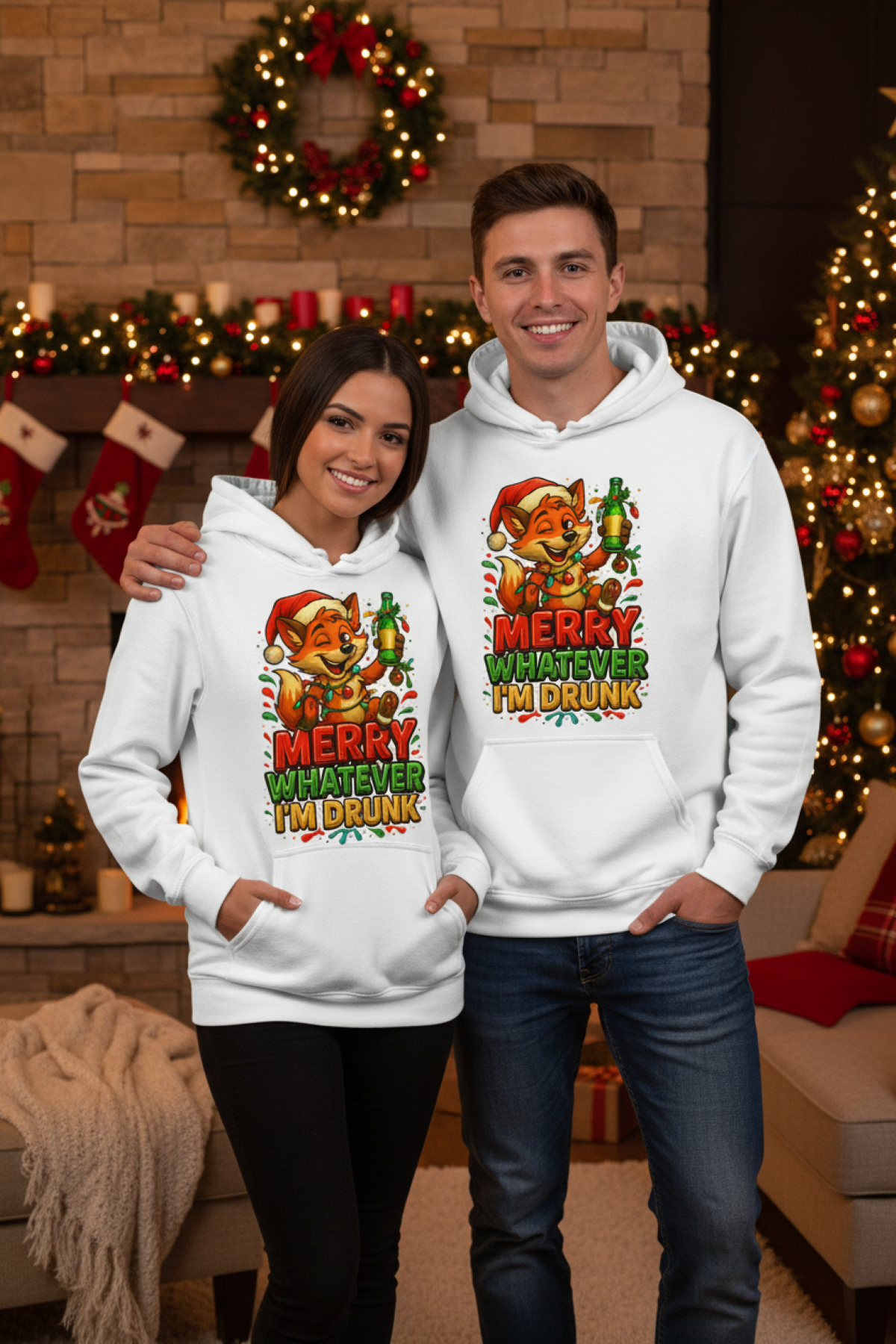 Sarcastic Holiday Party Hoodie – Merry Whatever I’m Drunk LuckyFox Design