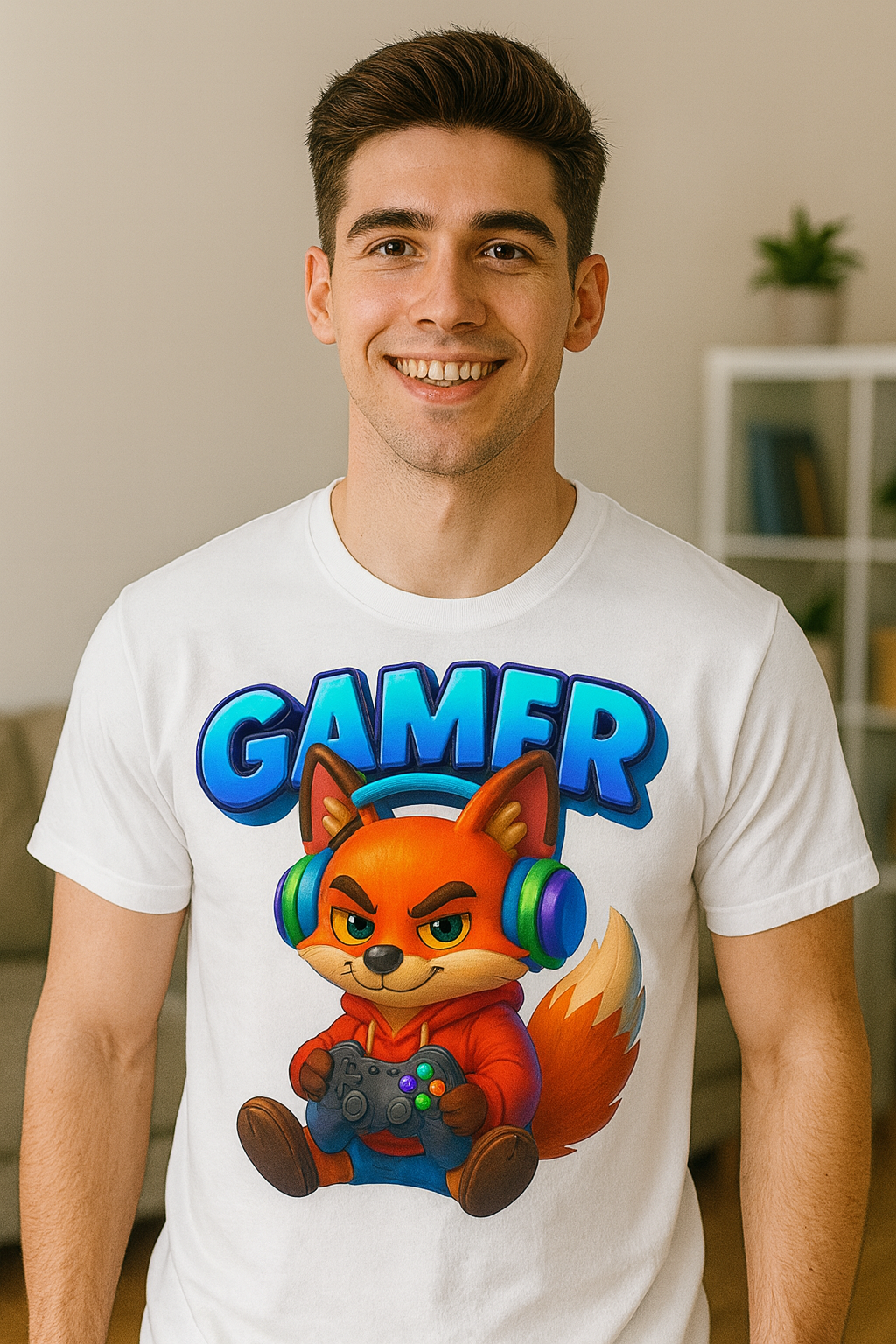 Gamer 3D Fox with Headphones T Shirt
