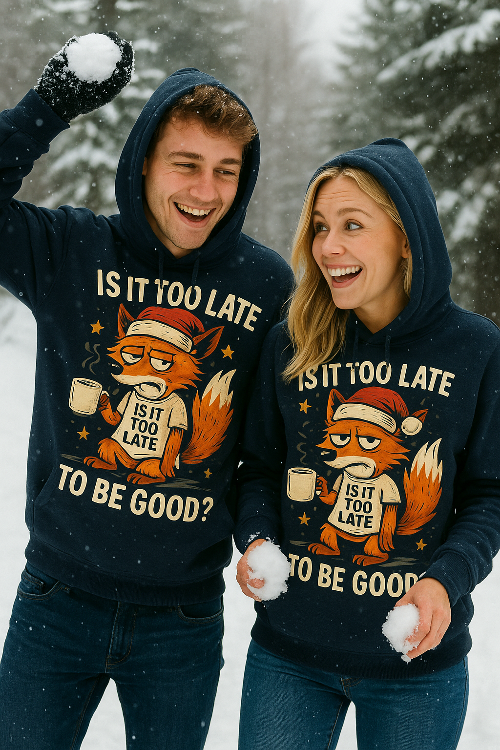 Is It Too Late To Be Good Hoodie | Funny Christmas Fox Pullover