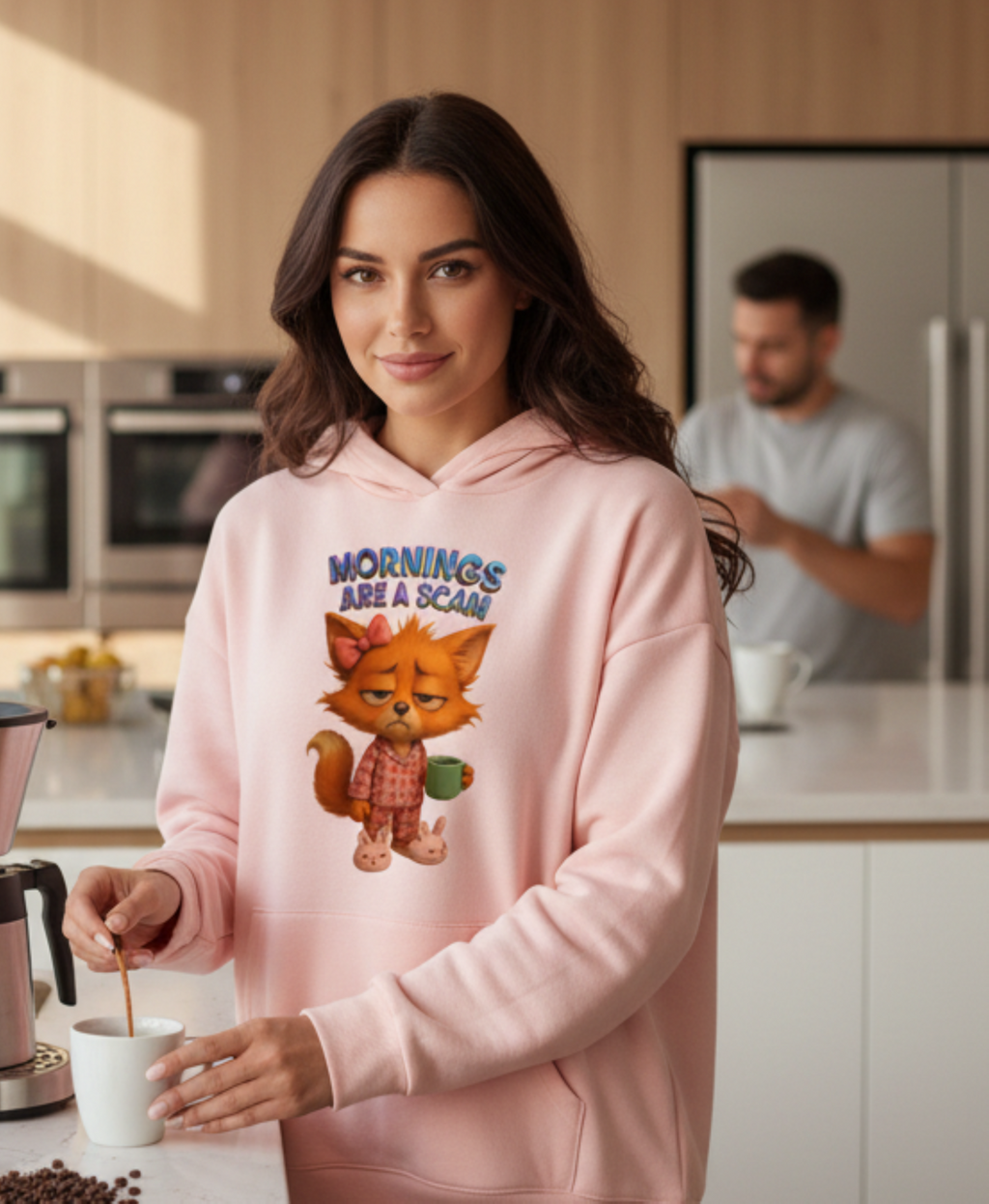 LuckyFox 3D Morning Hoodie – Sleepy Fox in PJs with Chrome Lettering