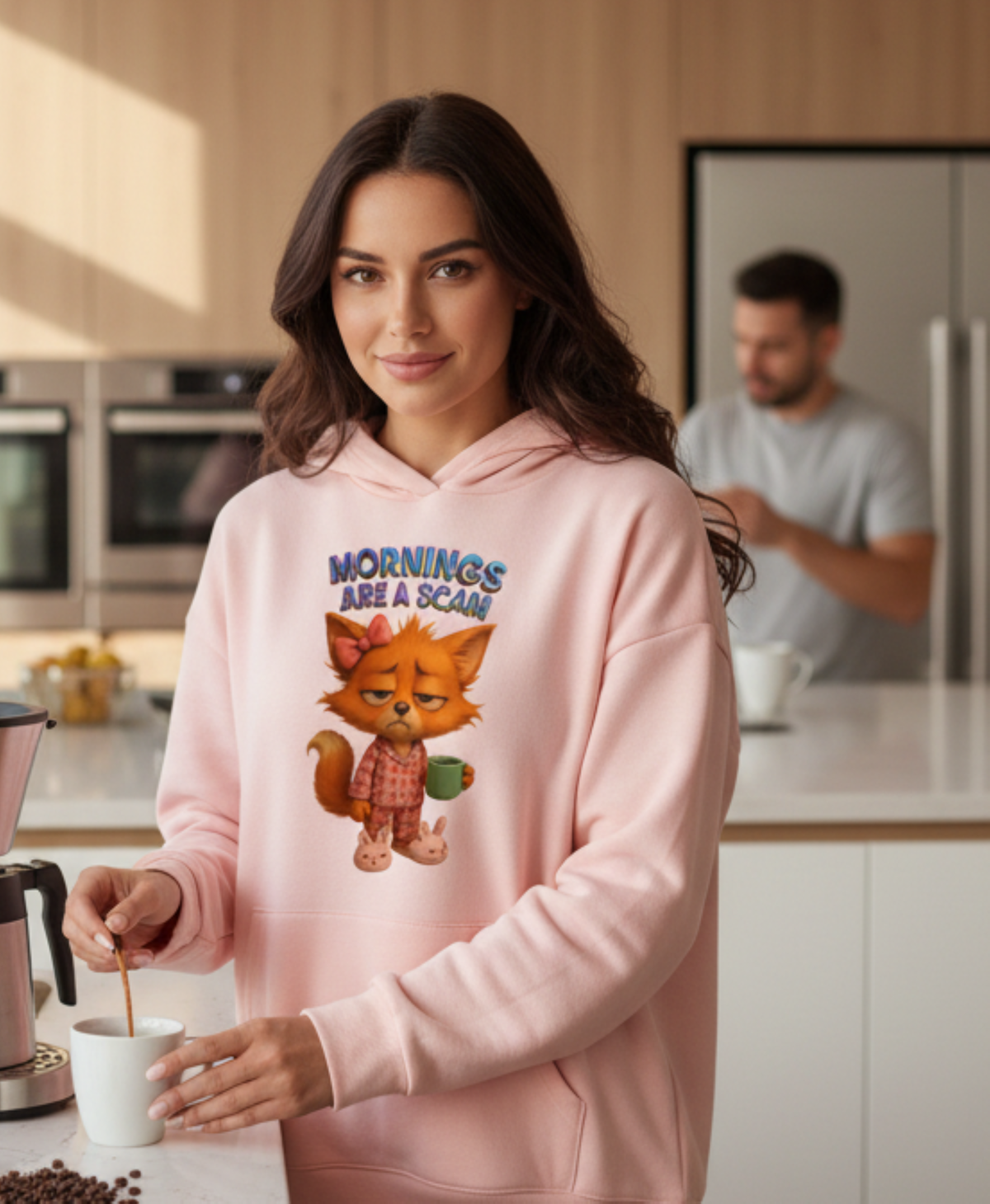 LuckyFox 3D Morning Hoodie – Sleepy Fox in PJs with Chrome Lettering