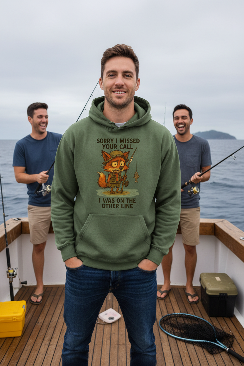 LuckyFox Fishing Hoodie – Missed Your Call Funny Vintage Fox Fisherman
