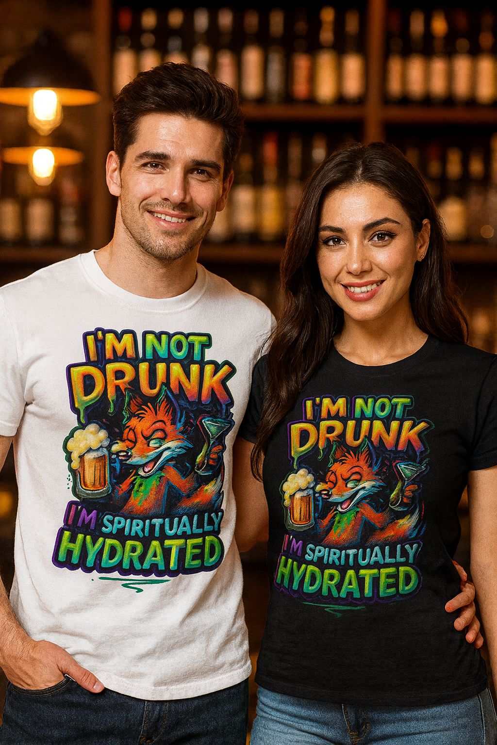 Spiritually Hydrated Fox T-Shirt – Funny Colorful LuckyFox Drinking Design