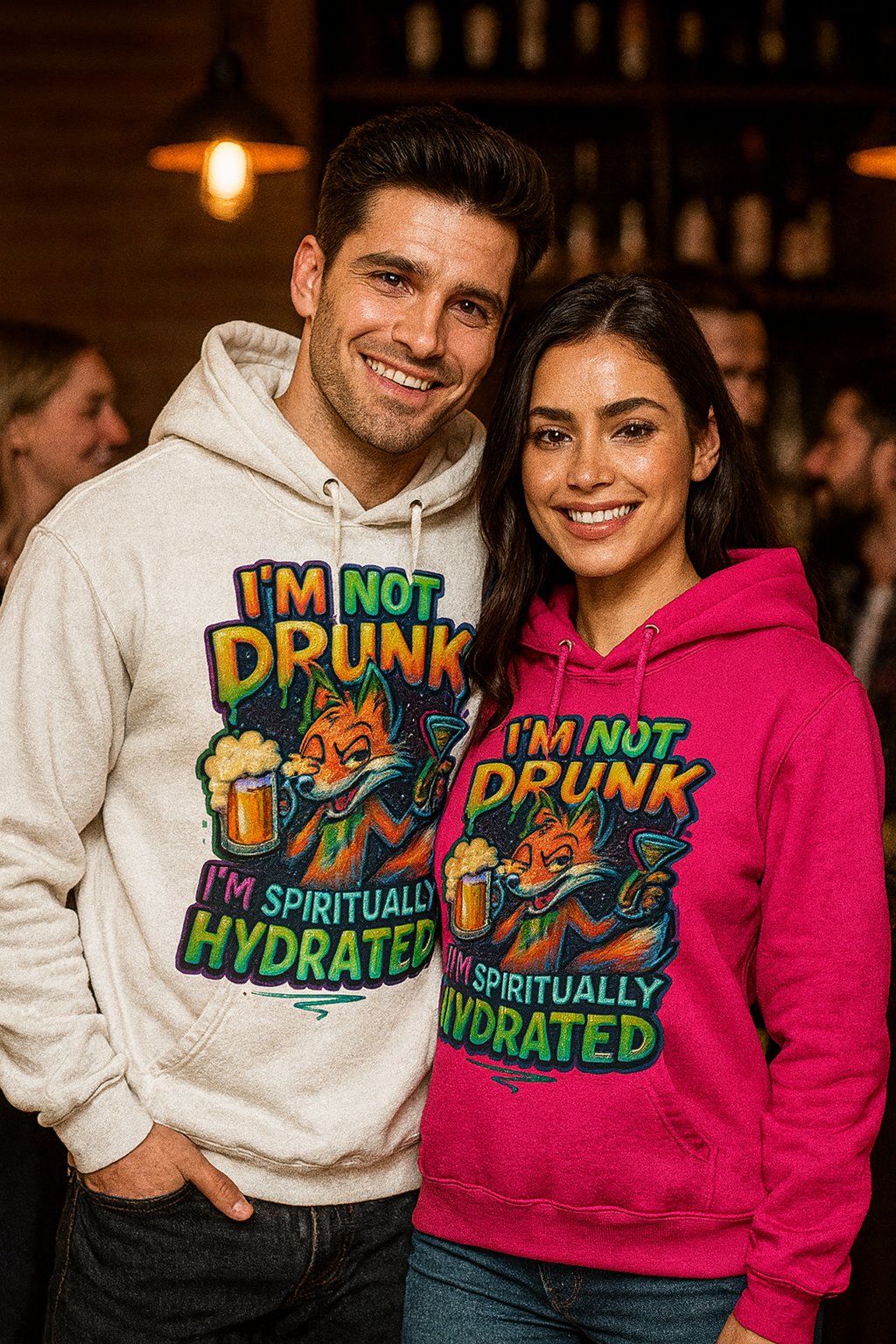 Hydrated Fox Hoodie – Neon LuckyFox Drinking Design for Weekend Vibes