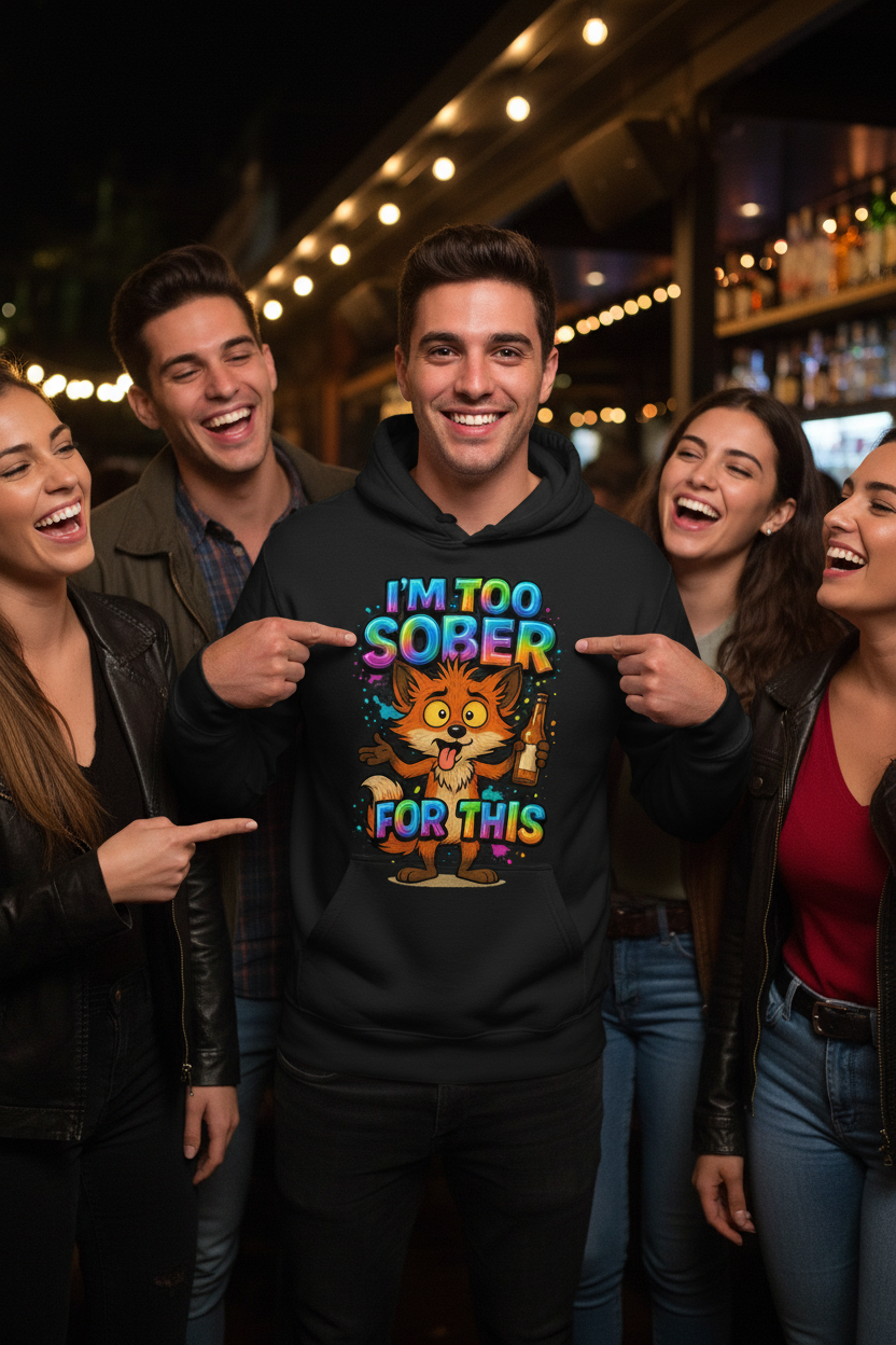 Too Sober Fox Funny Beer Hoodie – Graffiti Party Design | LuckyFox