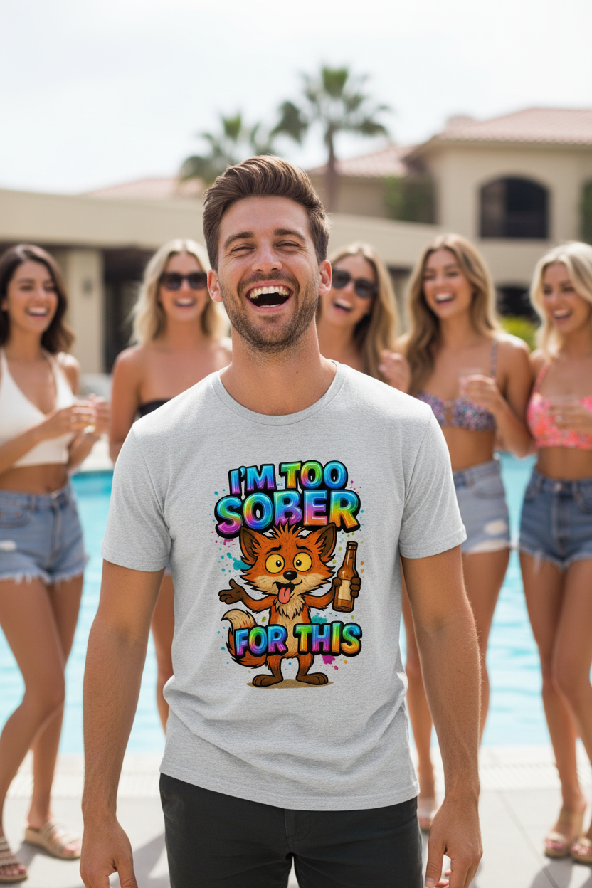 Too Sober Fox Funny Beer Shirt - Graffiti Style Party Tee - LuckyFox