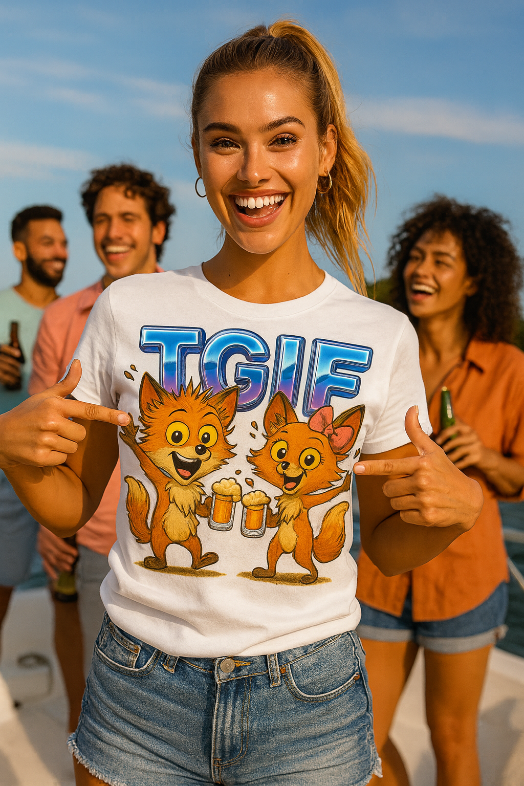 LuckyFox TGIF Party Shirt – Cute Friday Foxes with 3D Chrome Lettering